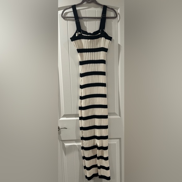 Black Striped Ribbed Knit Rosette Midi Dress - Picture 4 of 5